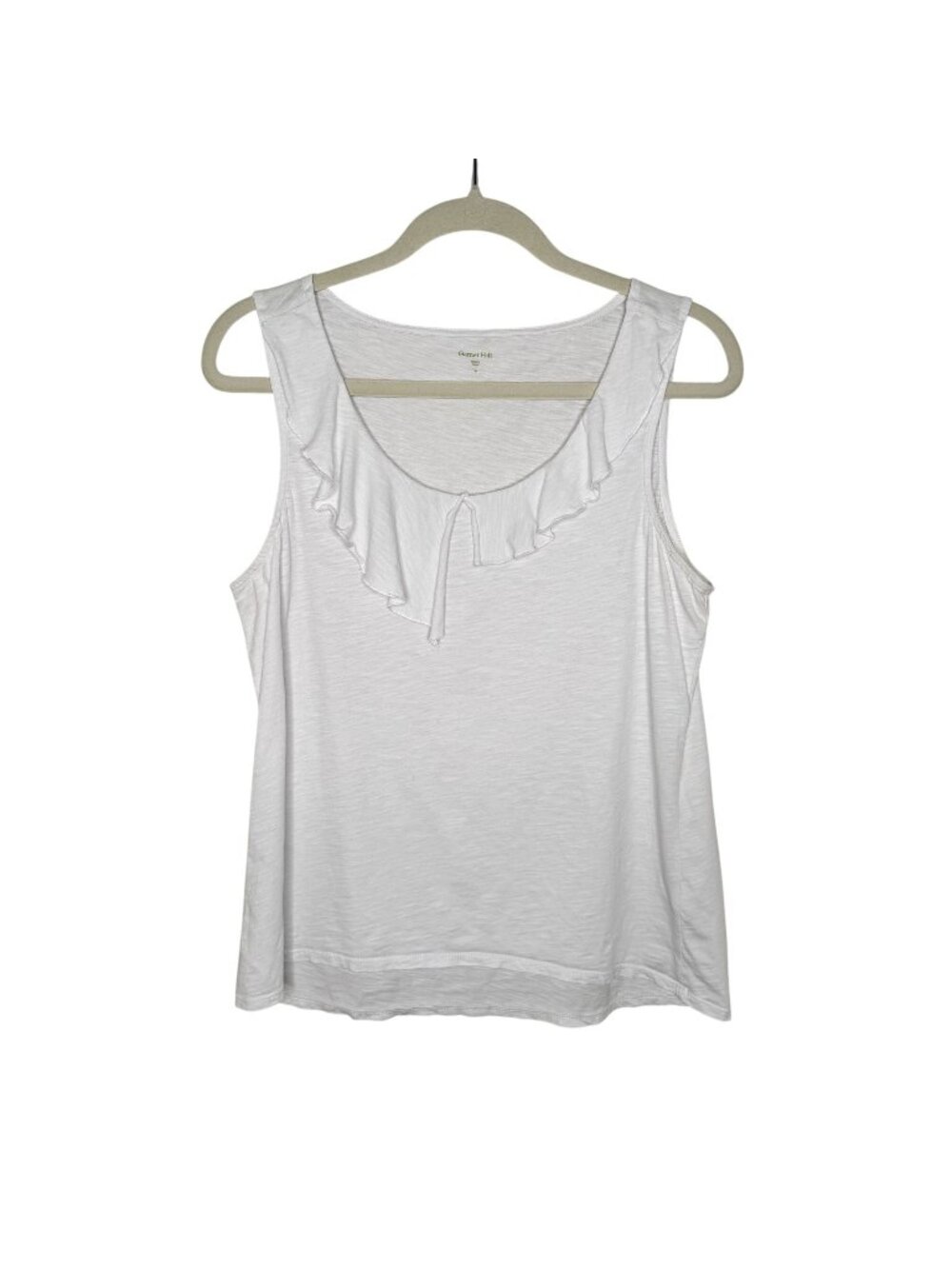 Garnet Hill White Asymmetric Ruffle Neck Tank Top, M